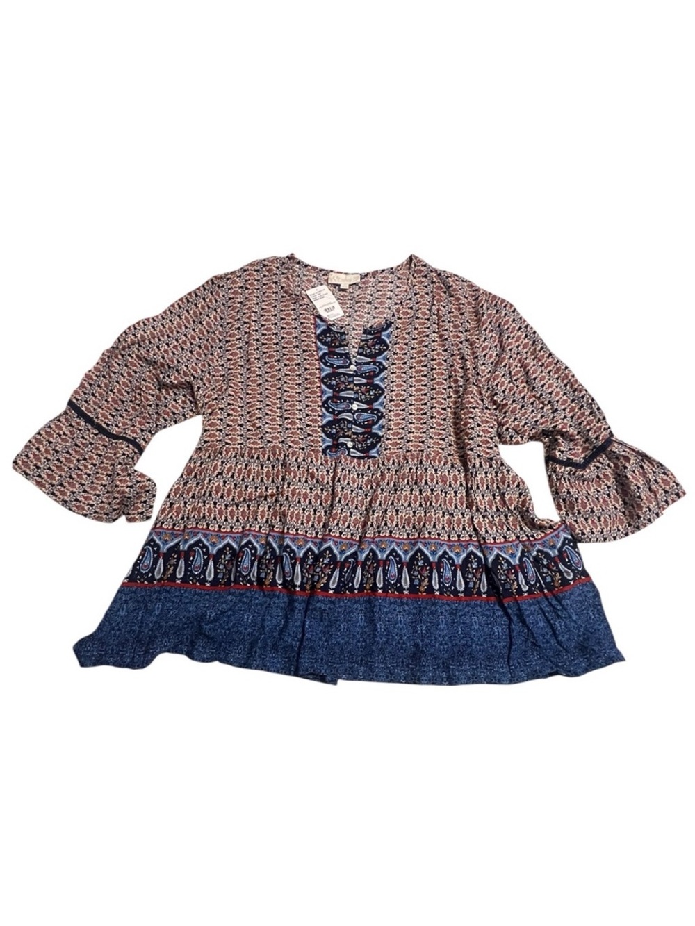 Weekend Suzanne Betro Tunic 4X Blue Red Paisley